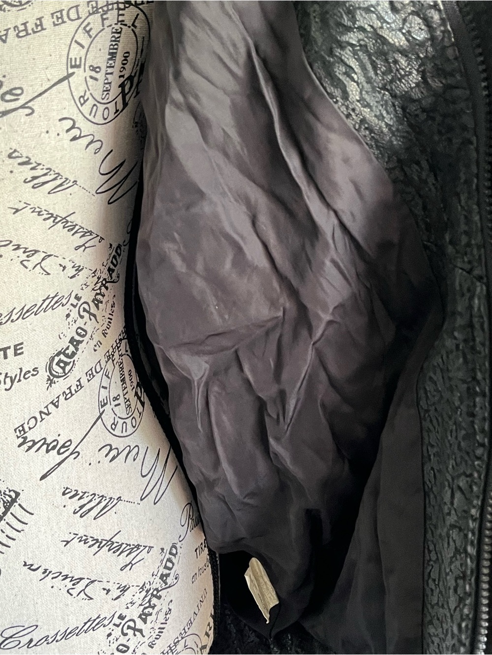 Vintage Embossed Textured Black Leather Bomber Jacket Oversized Batwing 80s - Picture 9 of 12